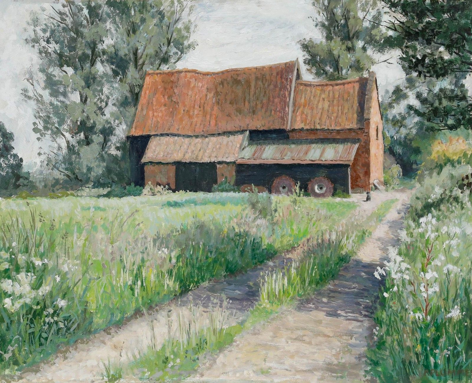 Pauline Plummer (B.1933) Contemporary Oil, The Red Barn photo furniture