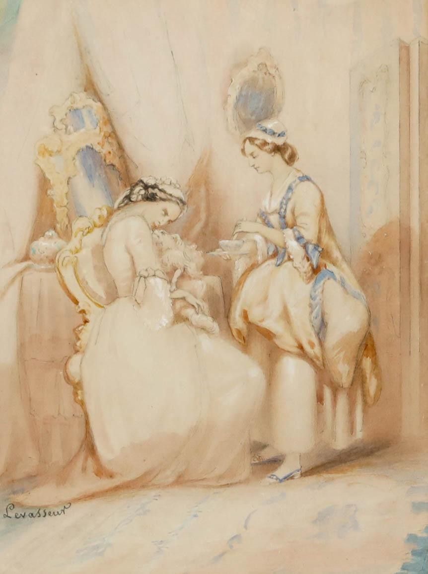 Levasseur Framed Late 19th Century Watercolour, Feeding The Dog photo furniture