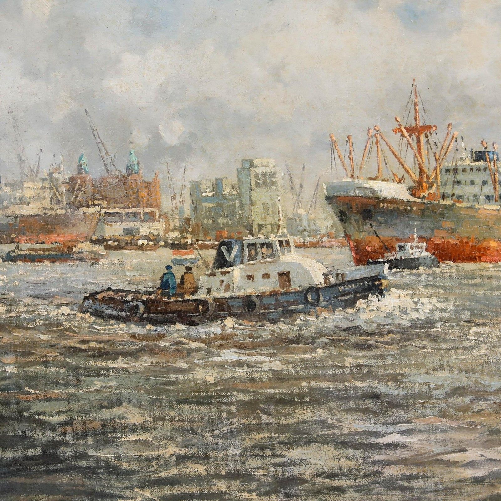 Marinus Johannes De Jongere (1912 1978) Framed Oil, Harbour View Rotterdam photo Art