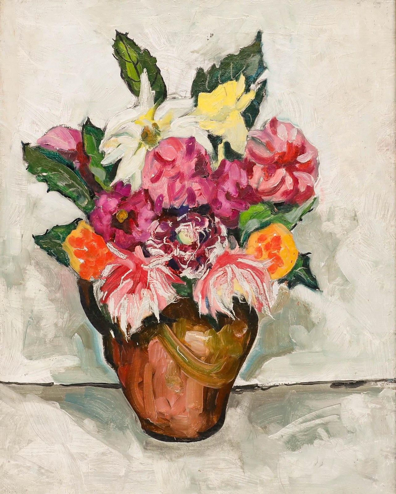 Framed 20th Century Oil Still Life Of Flowers photo furniture