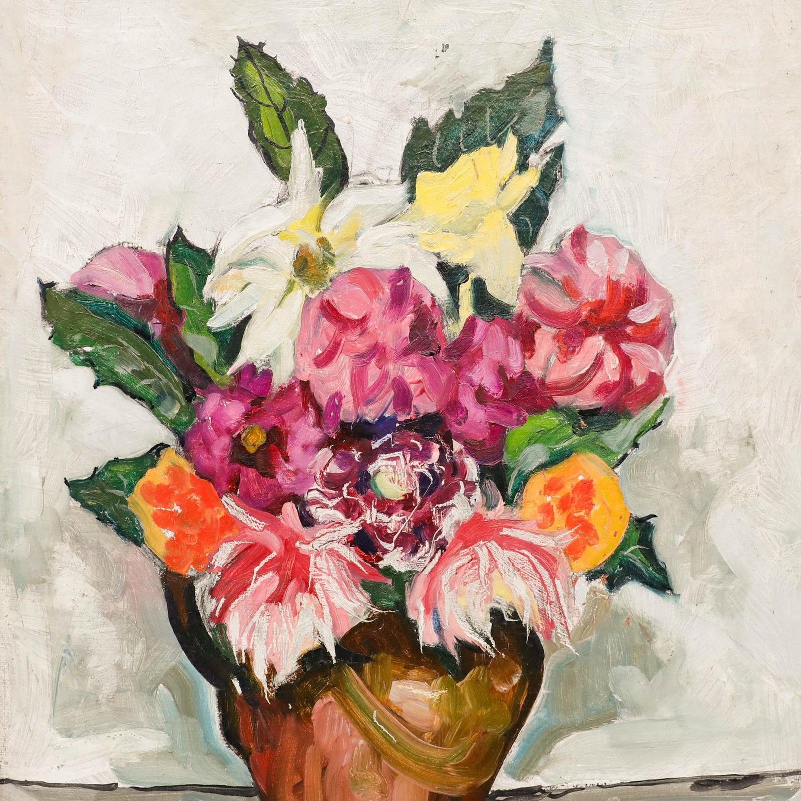 Framed 20th Century Oil Still Life Of Flowers photo Art