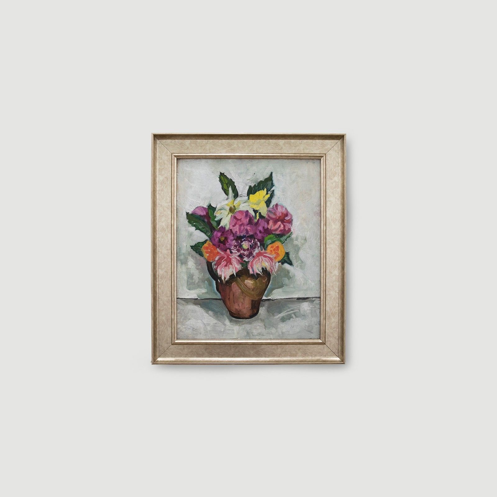Framed 20th Century Oil Still Life Of Flowers photo vinterior