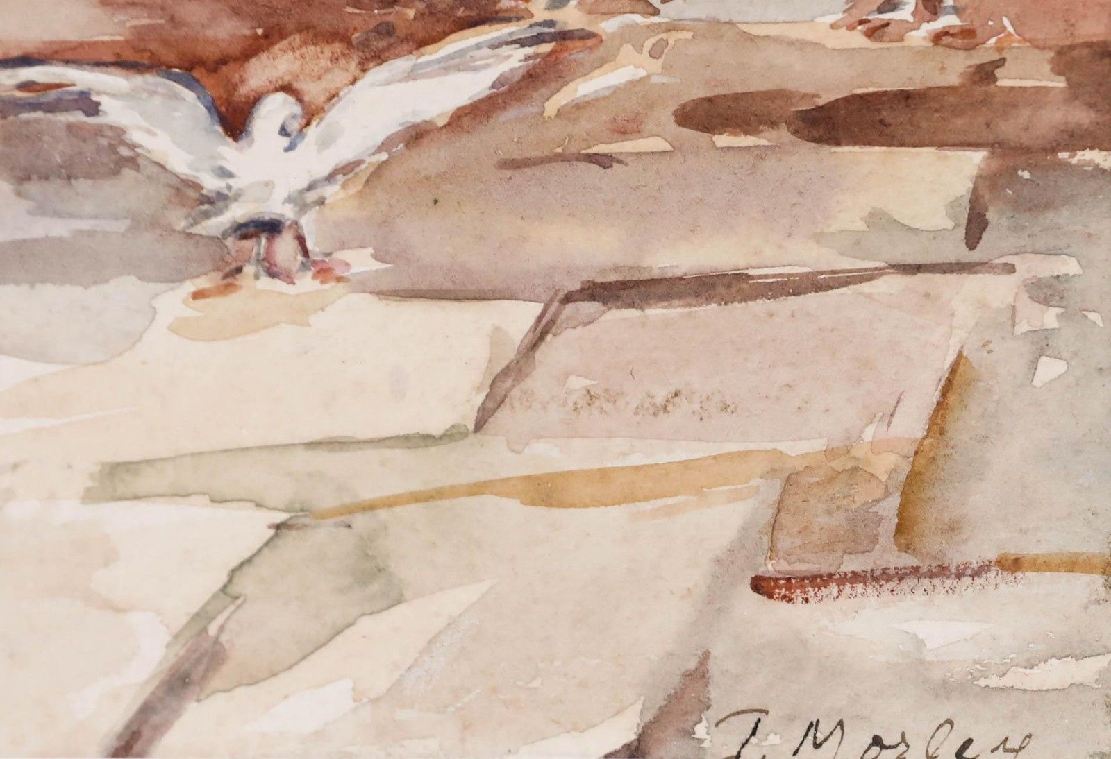 J. Morley Early 20th Century Watercolour, Seagulls At The Harbour photo buy