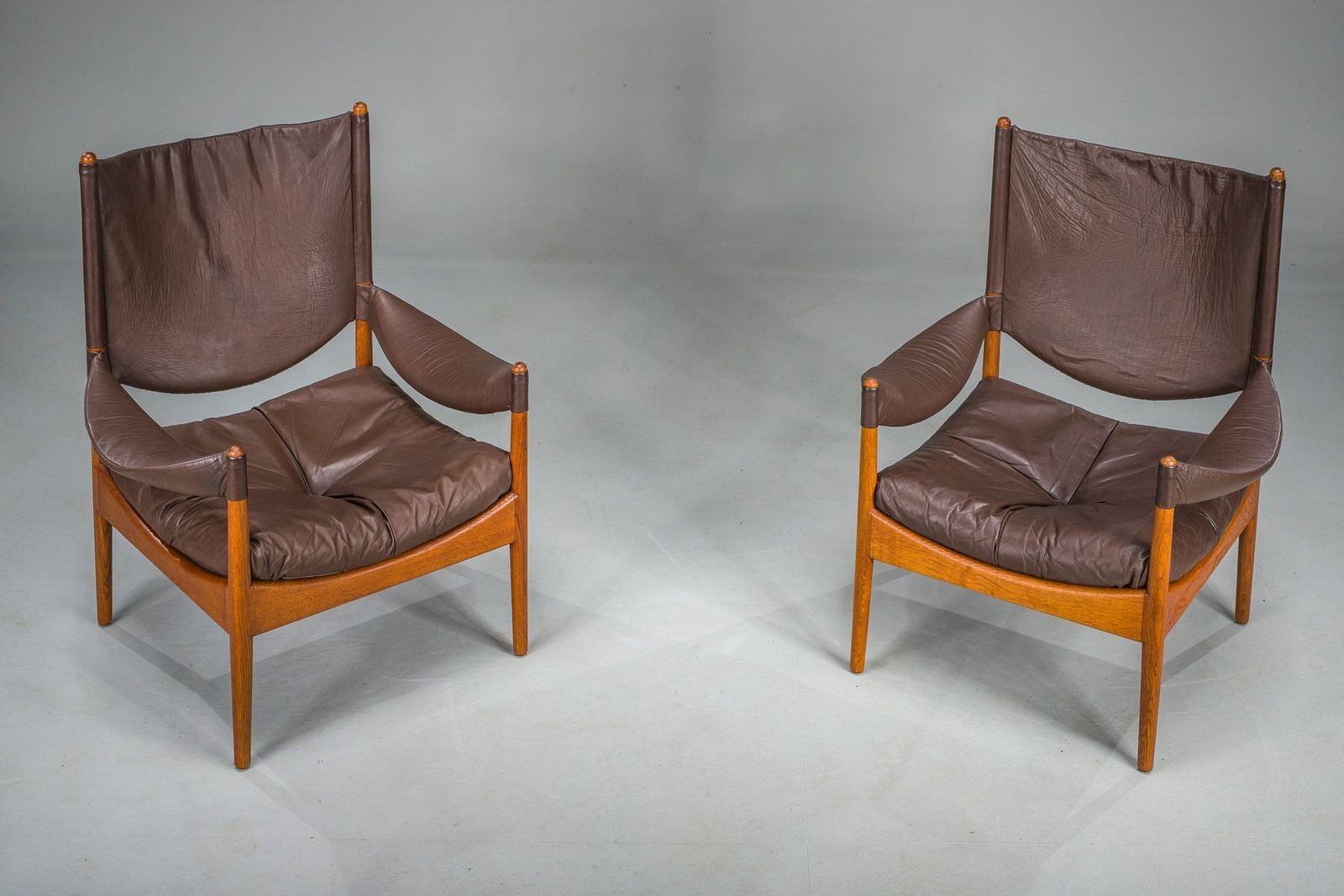 photo for sale Mid Century Modern Danish Oak And Leather Lounge Chairs With Ottoman By Kristian Vedel For Søren Wiladsen, 1960s, Set Of 3