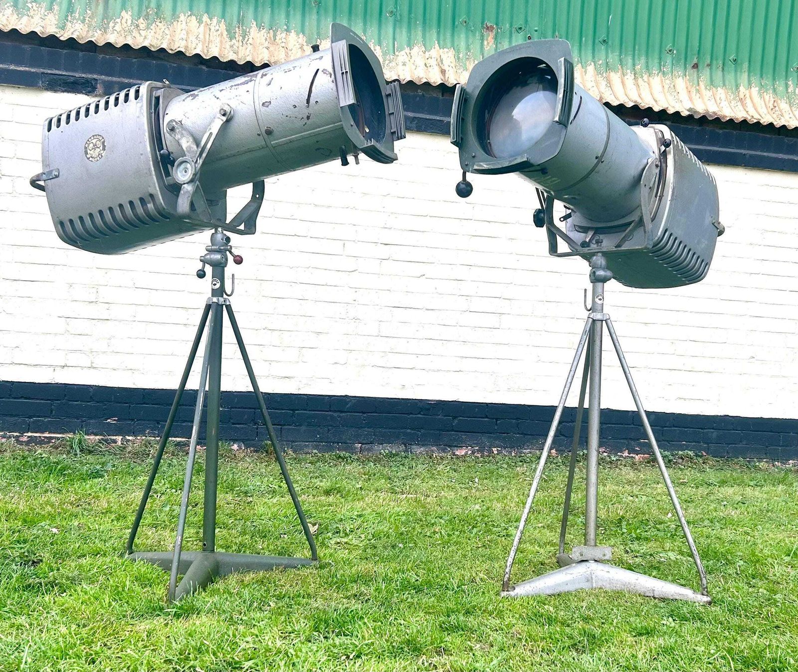 Pair Of Large Strand Theatre Floor Industrial Vintage Lights Retro Antique Lamp Lighting Mancave Mid Century Stage Film