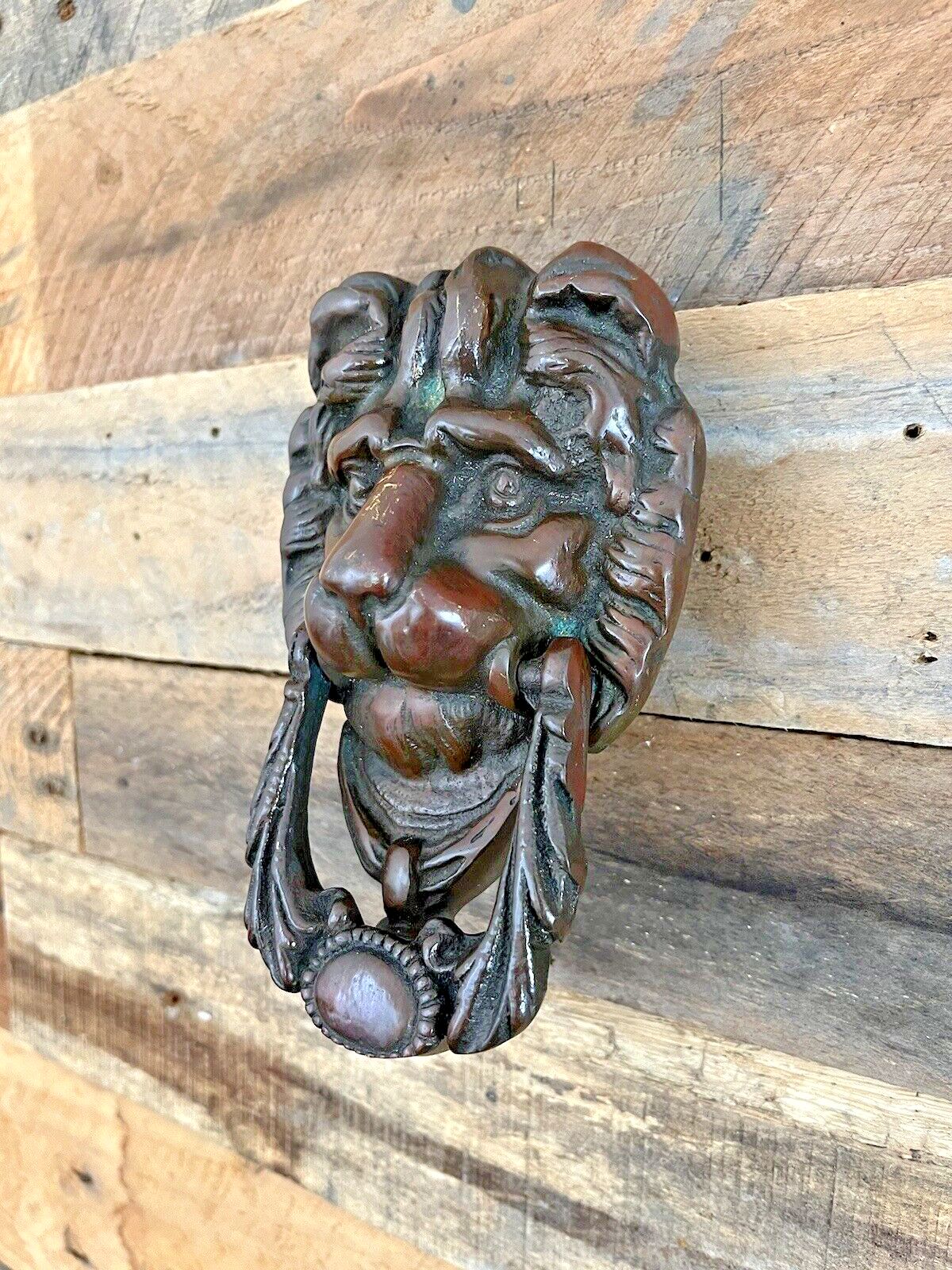 Home Fixtures Quality Antique Lions Head Mask Bronze Brass Door Knocker Grand Regal French photo