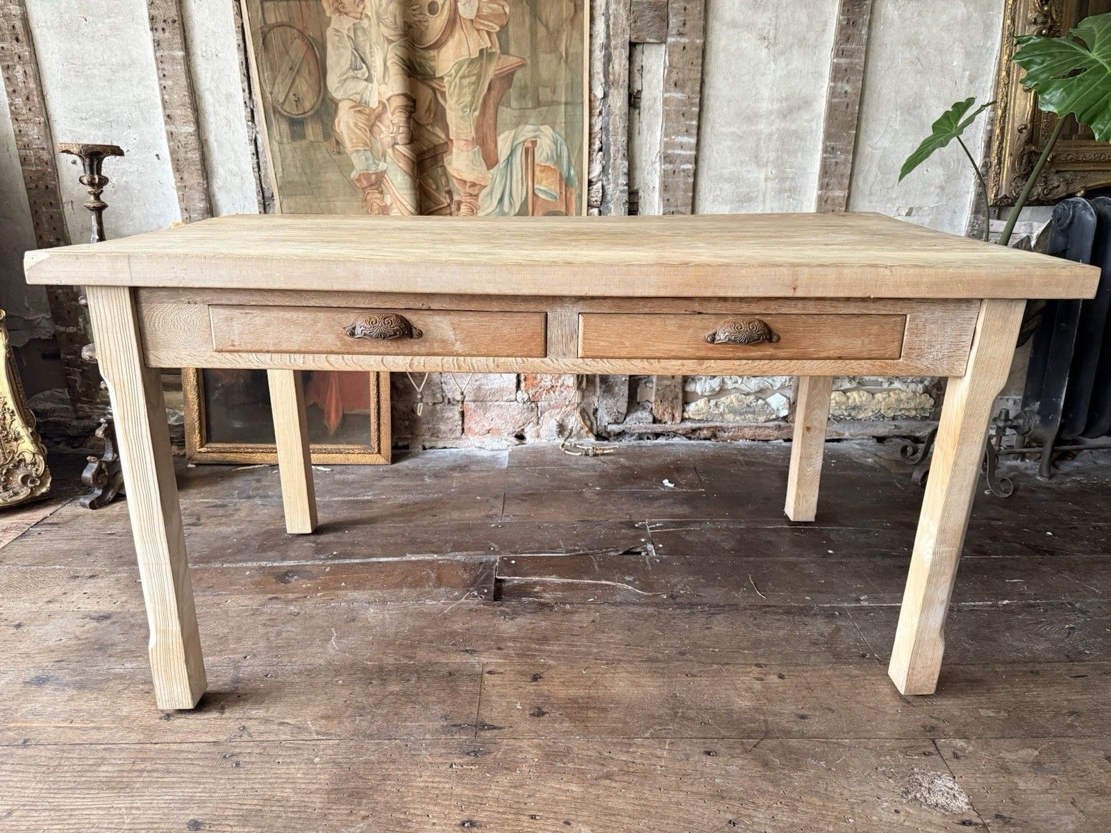 Reclaimed Vintage Rustic Oak Plank Farmhouse Vernacular Desk Kitchen Table photo vinterior