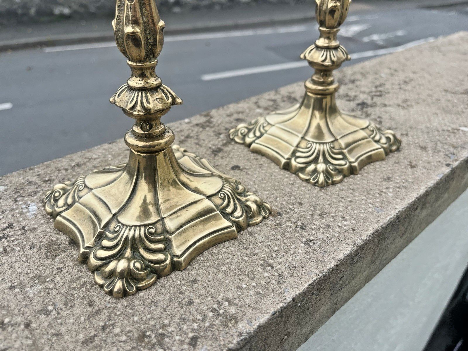 Pair Of 9" Antique French Louis XV Style Rococo Gilt Brass Ormolu Candlesticks photo furniture