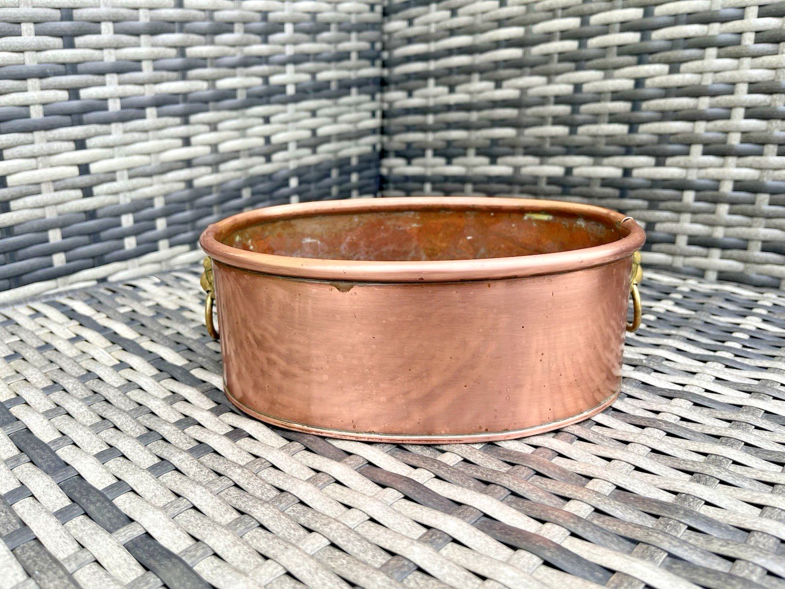 Antique Victorian Oval Copper Flower Trough Brass Lion Plant Pot Planter Vintage photo 75.0