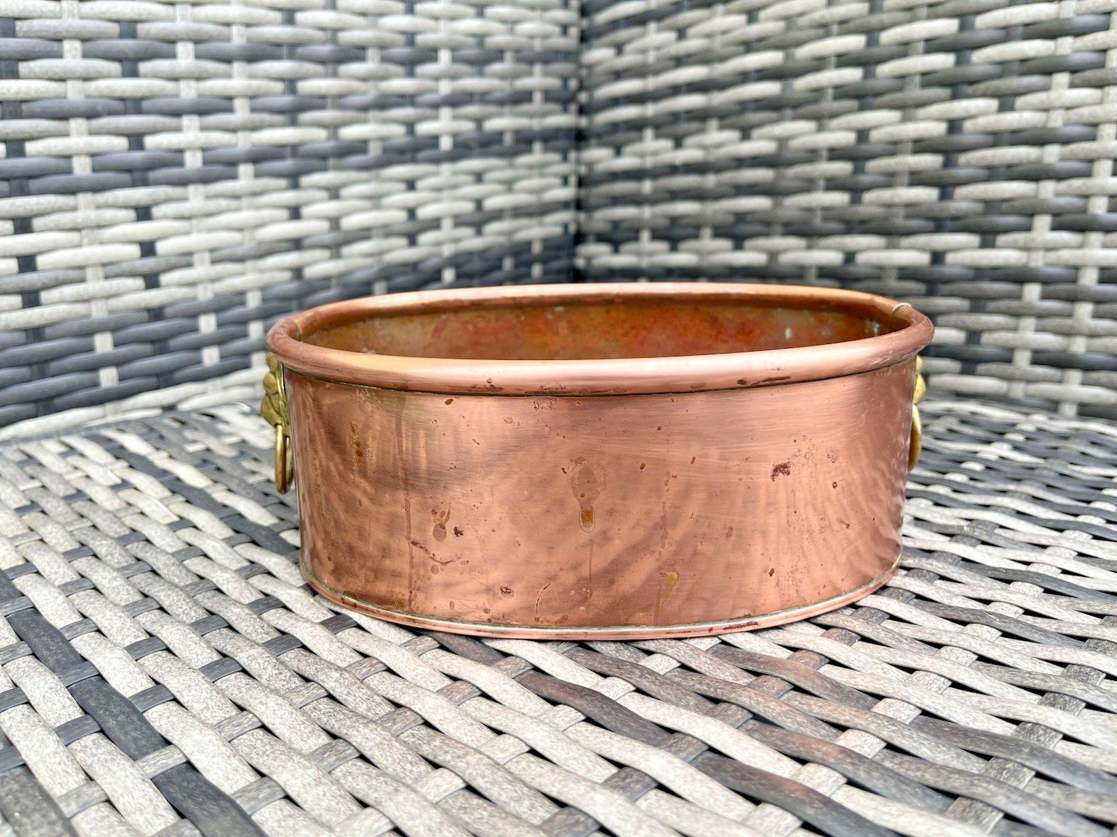 Antique Victorian Oval Copper Flower Trough Brass Lion Plant Pot Planter Vintage photo buy
