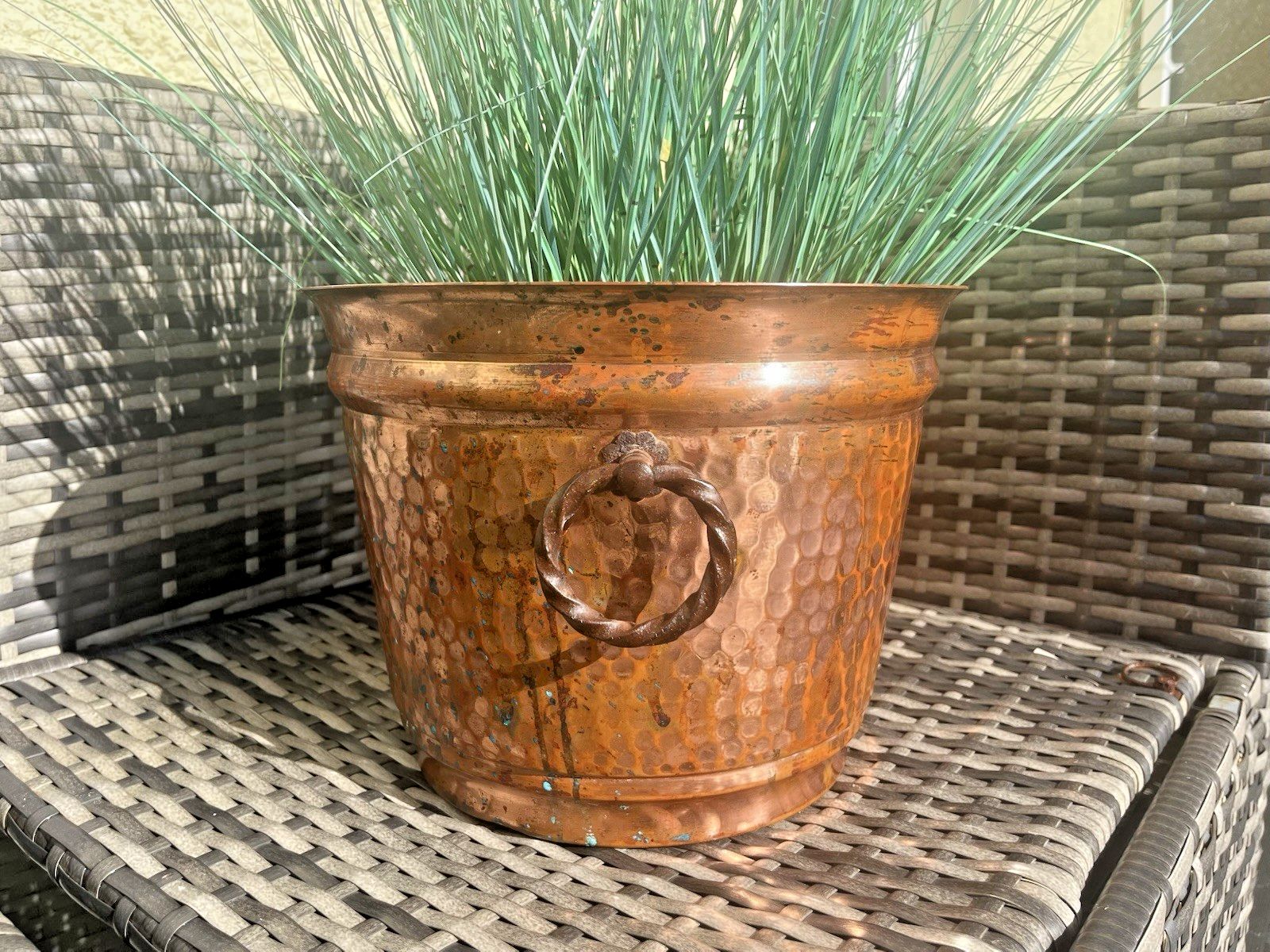 French Lecellier Villedieu Beaten Planished Copper Jardiniere Planter Plant Pot photo for sale
