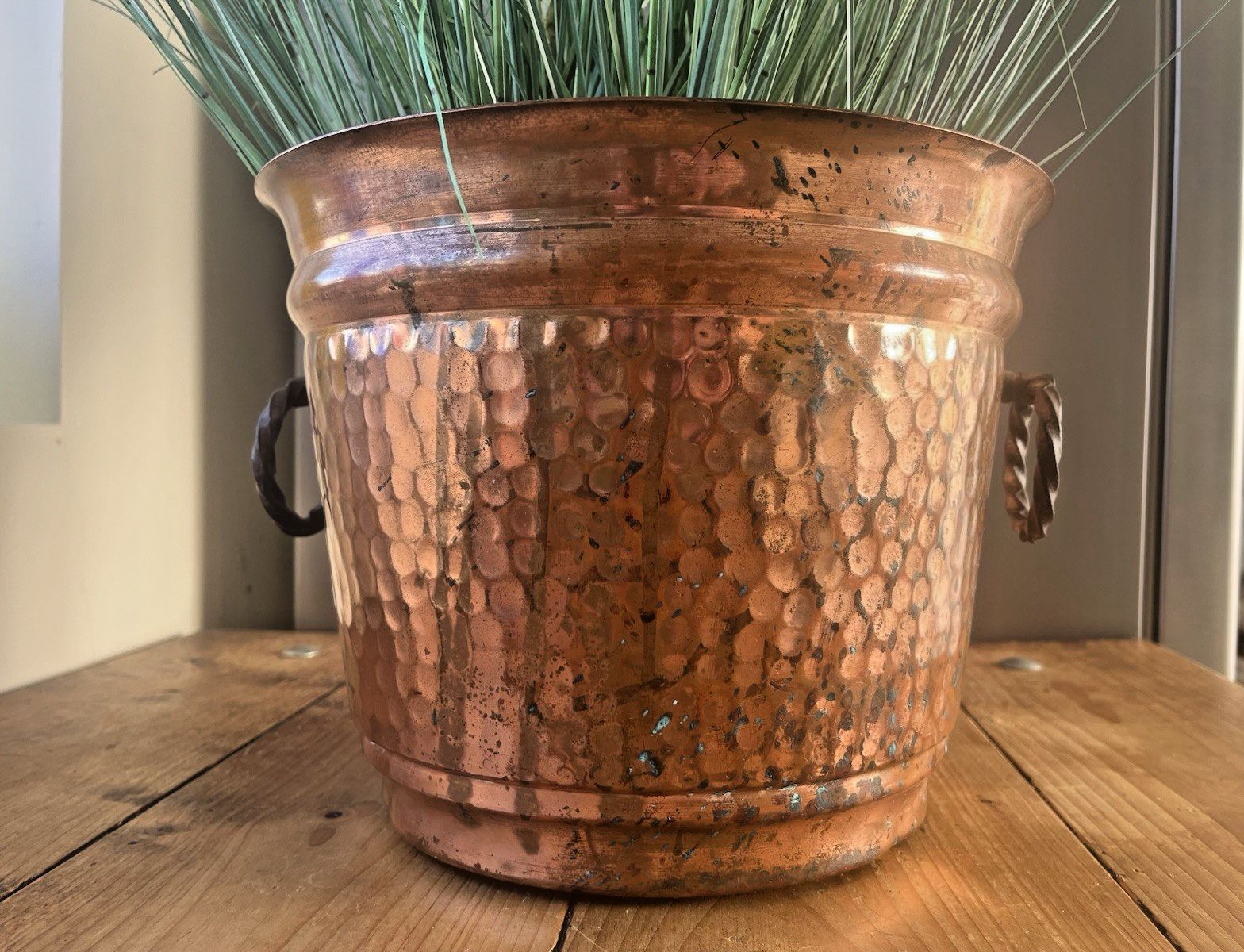 French Lecellier Villedieu Beaten Planished Copper Jardiniere Planter Plant Pot photo vintage