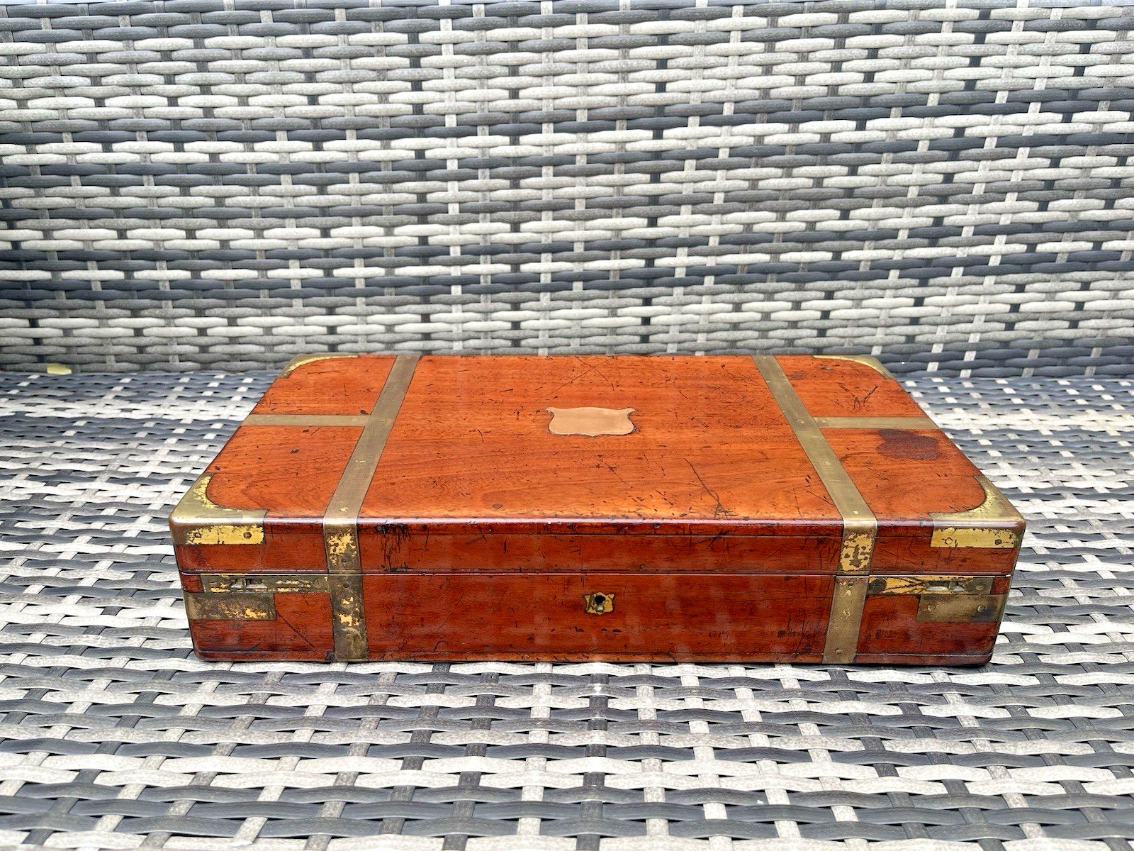 Large Antique Campaign Style Rosewood Brass Bound Coroners Wooden Tool Desk Box photo furniture
