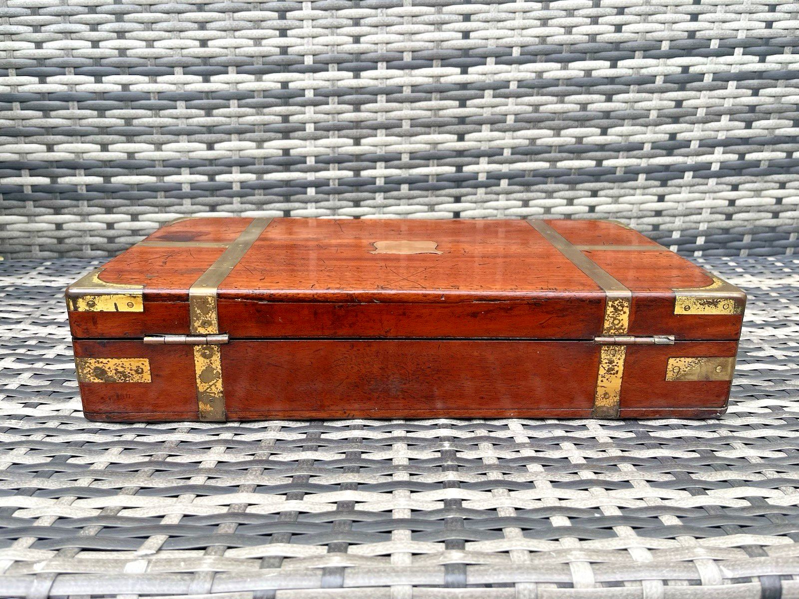 photo furniture Large Antique Campaign Style Rosewood Brass Bound Coroners Wooden Tool Desk Box