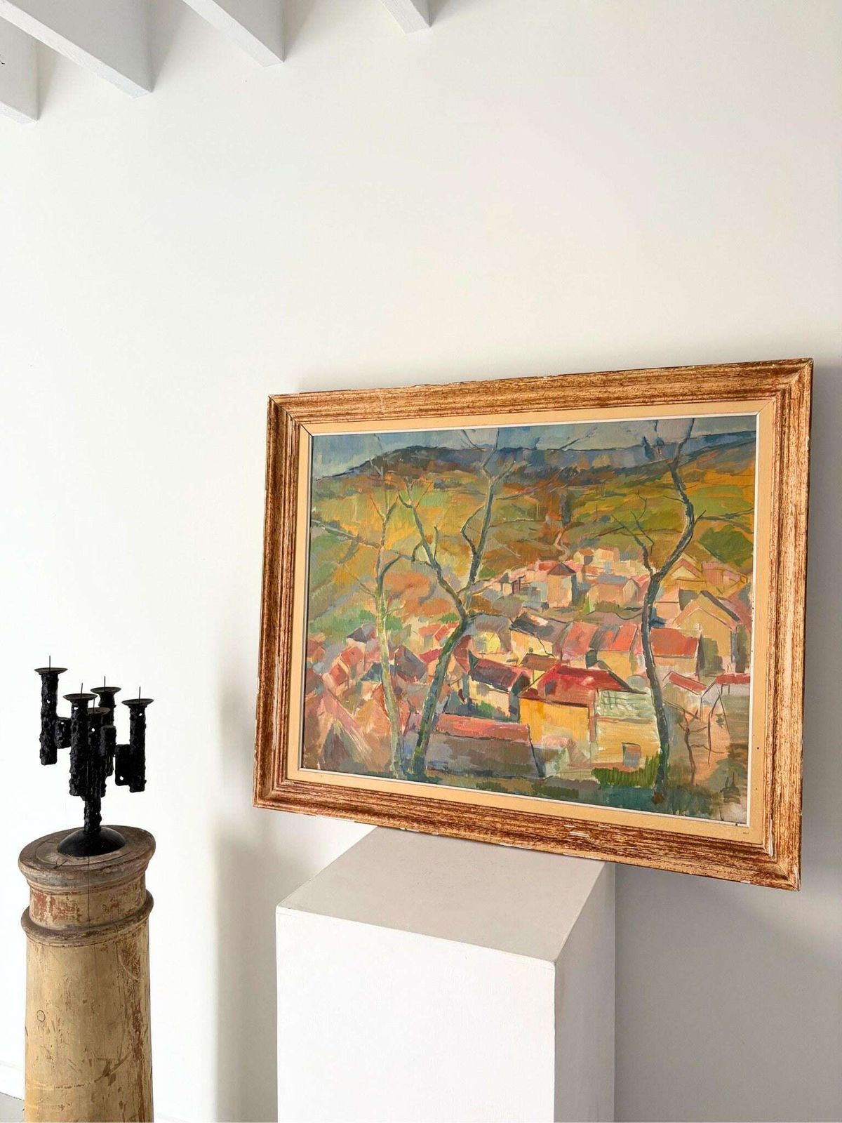 French School Mid Century Cubist Landscape Painting In Oil photo for sale