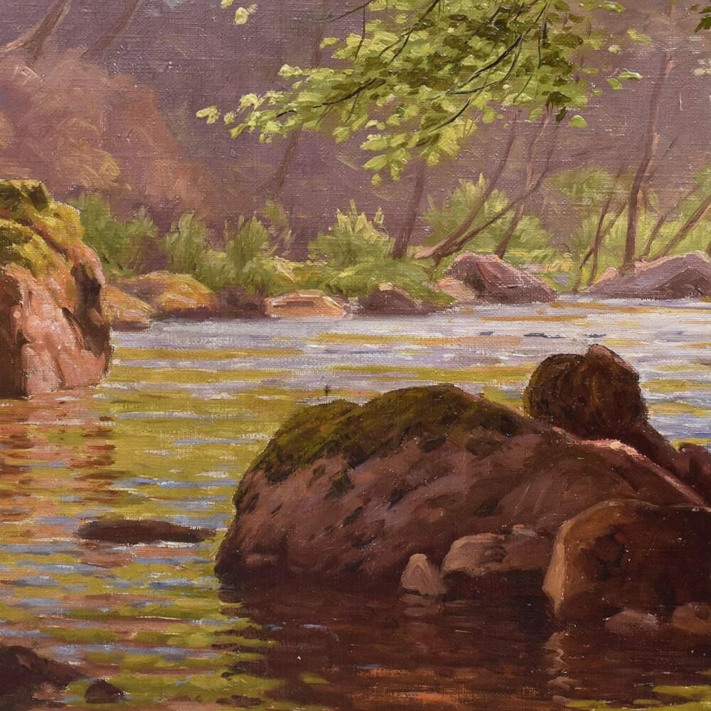 Antique Landscape With River Painting, Edmond His, XX Century. (Qp703) photo buy