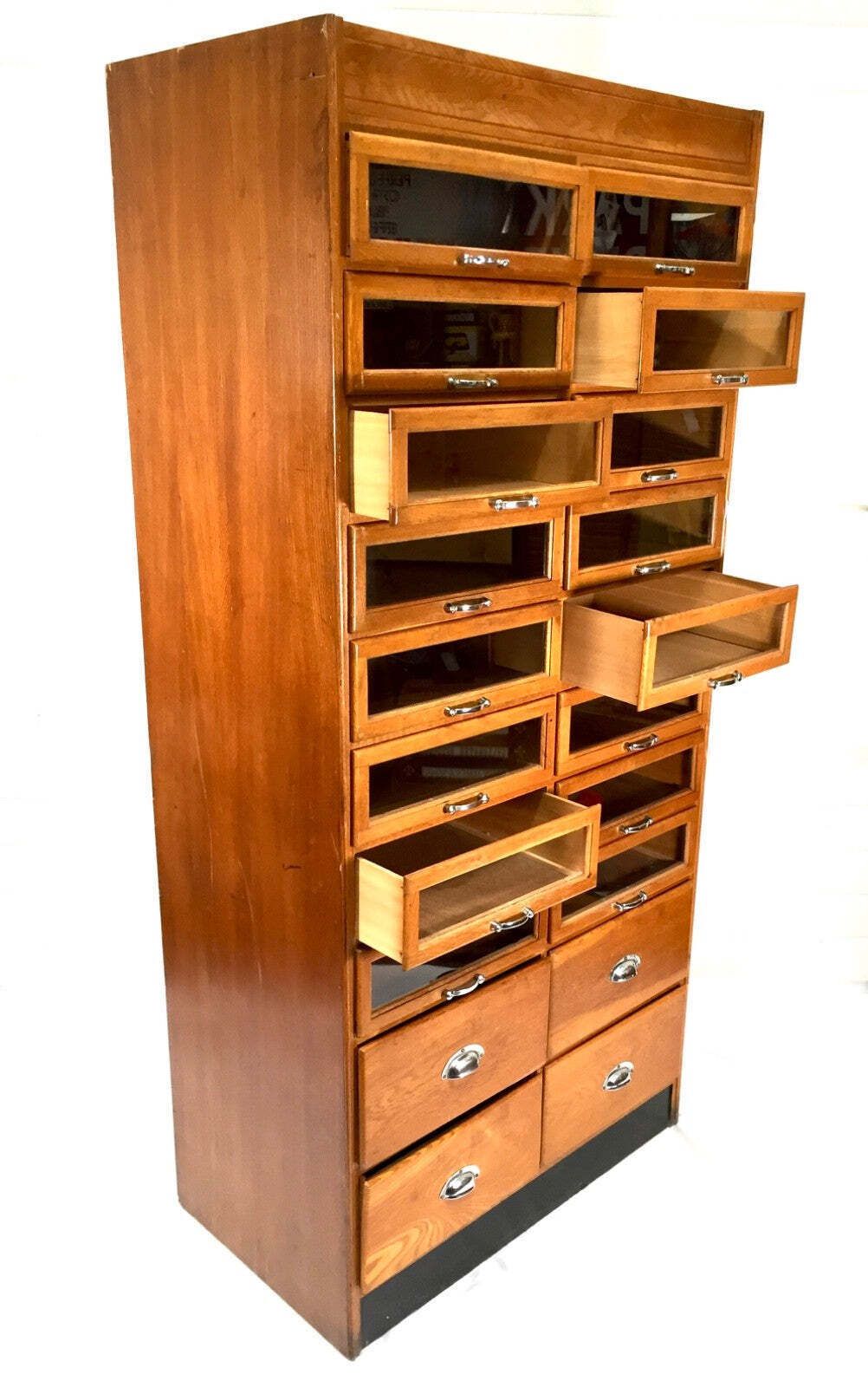 Antique Haberdashery Shop Display Cabinet / Glazed Fronted Drawers / Large C1950 photo vinterior