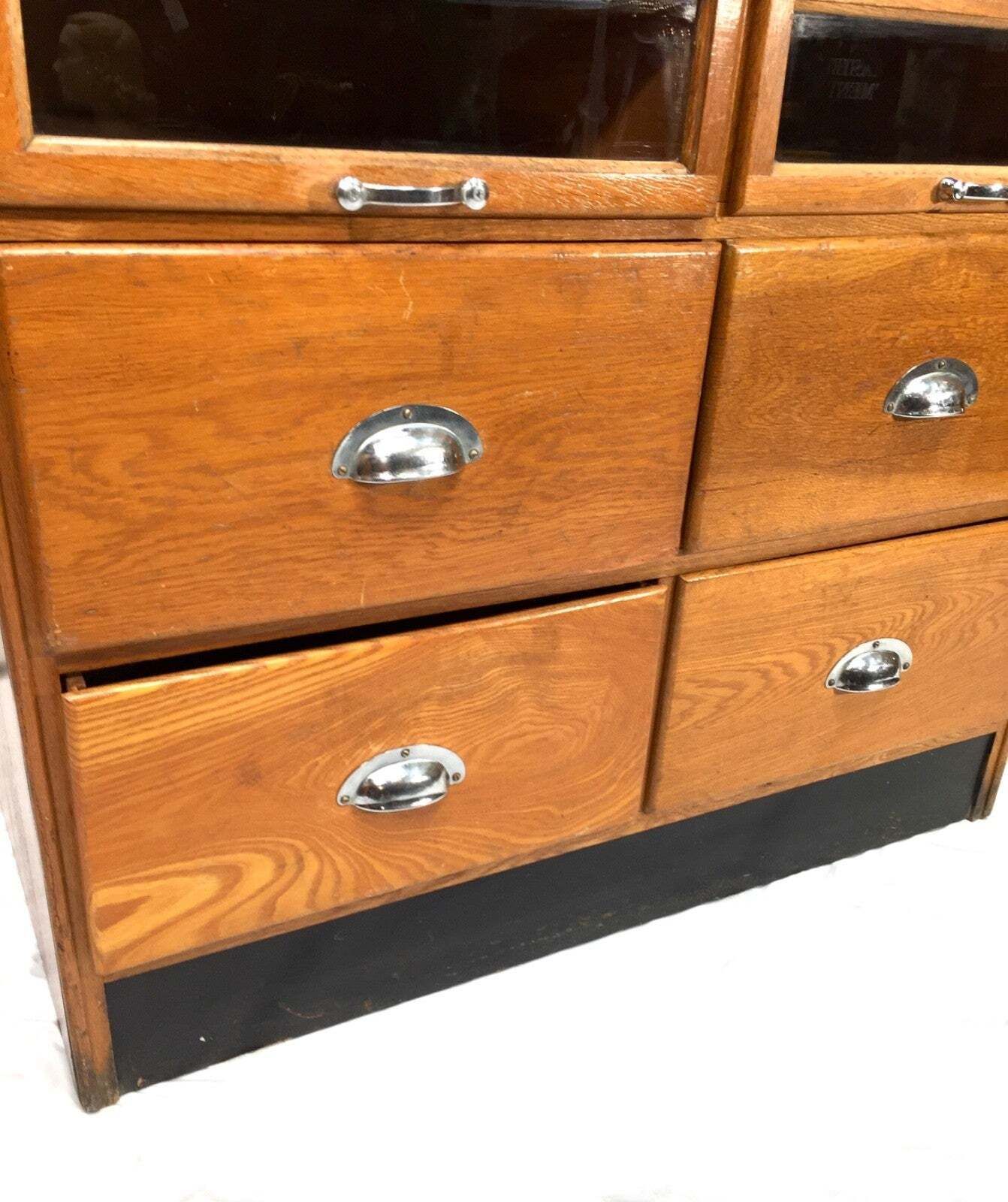 Antique Haberdashery Shop Display Cabinet / Glazed Fronted Drawers / Large C1950 photo vintage