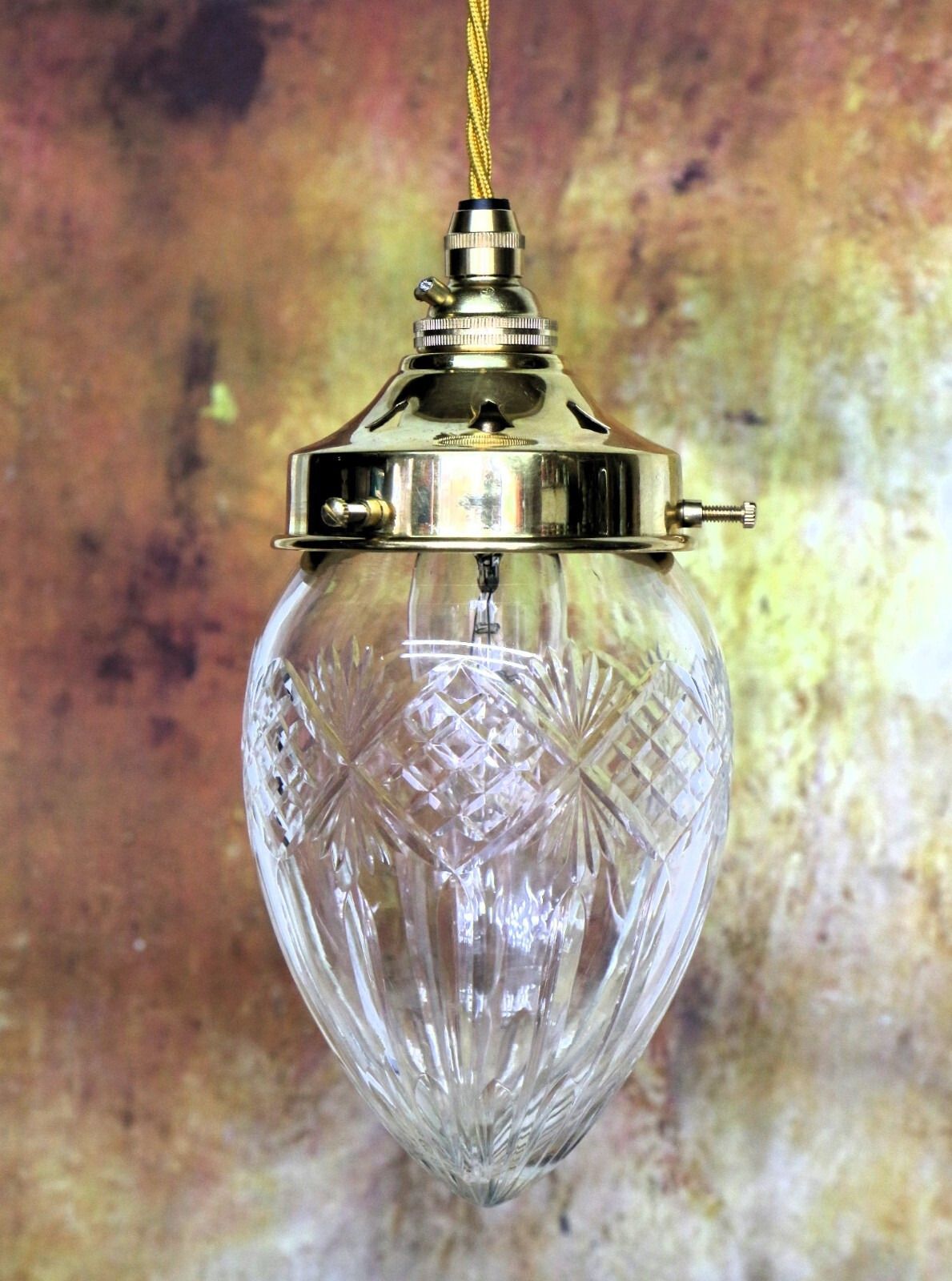 Ceiling Light Antique Cut Glass Pendant Shade Acorn Multi Cut Rewired & Refitted
