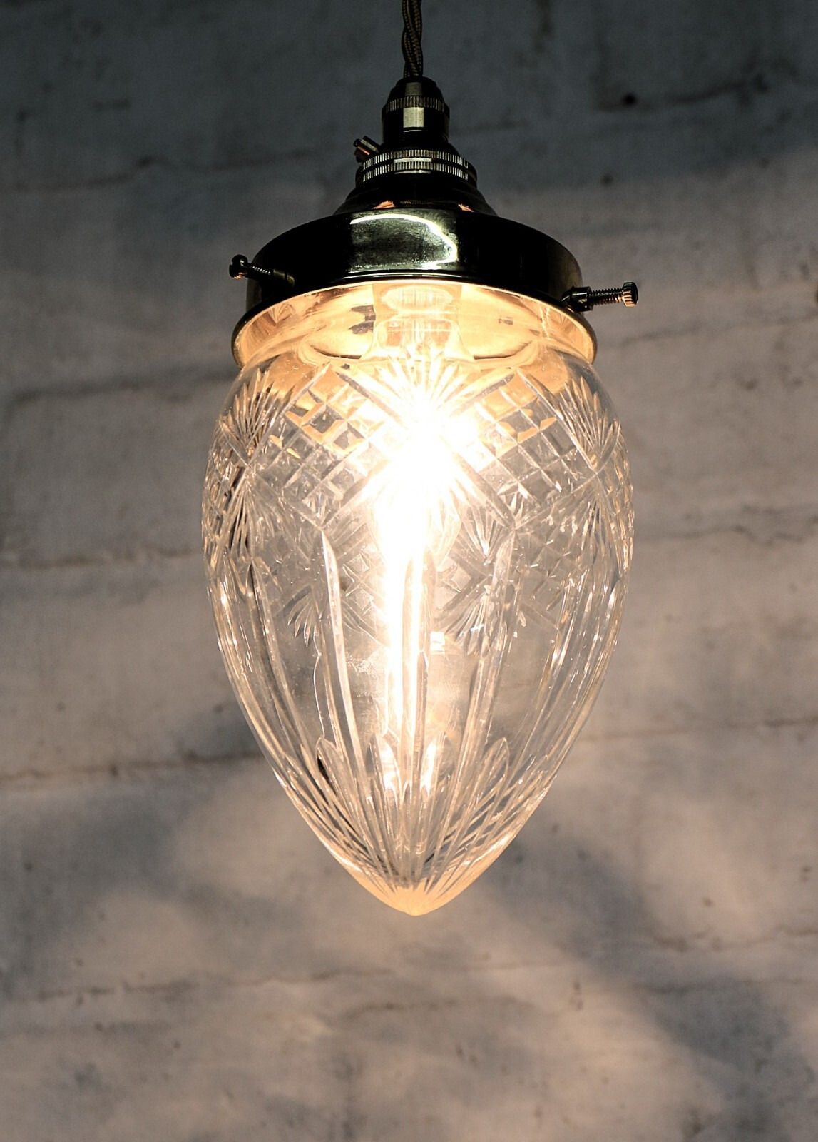 Ceiling Light Antique Cut Glass Pendant Shade Acorn Multi Cut Rewired & Refitted photo furniture