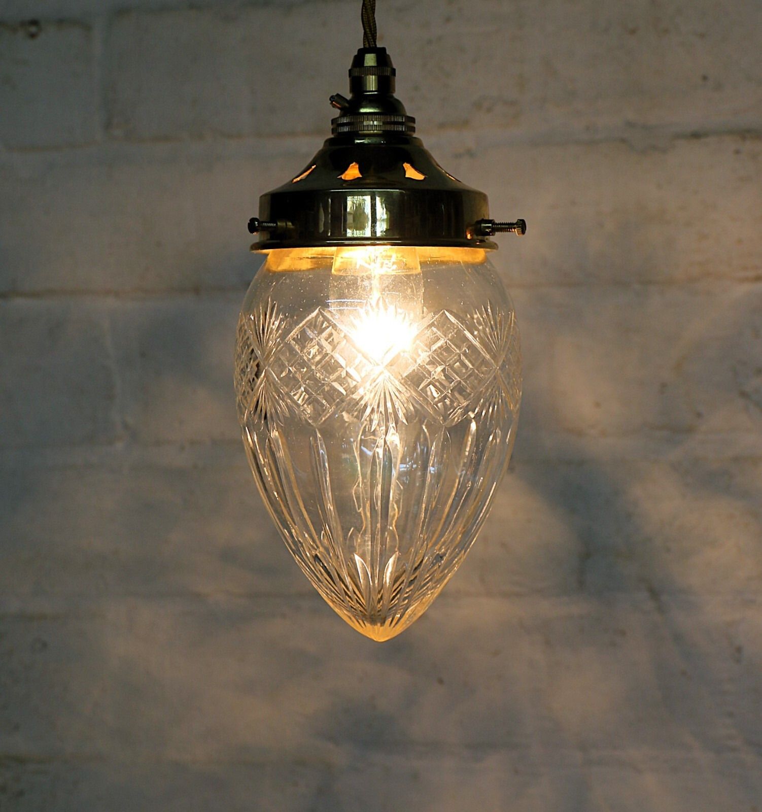 Ceiling Light Antique Cut Glass Pendant Shade Acorn Multi Cut Rewired & Refitted photo Lighting