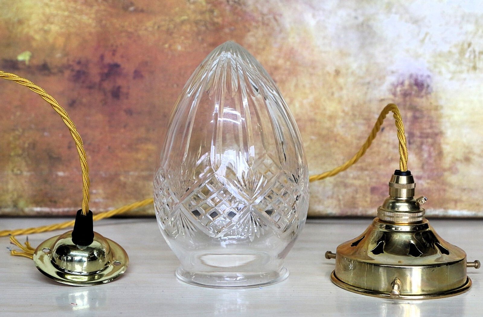 Ceiling Light Antique Cut Glass Pendant Shade Acorn Multi Cut Rewired & Refitted photo 118.0