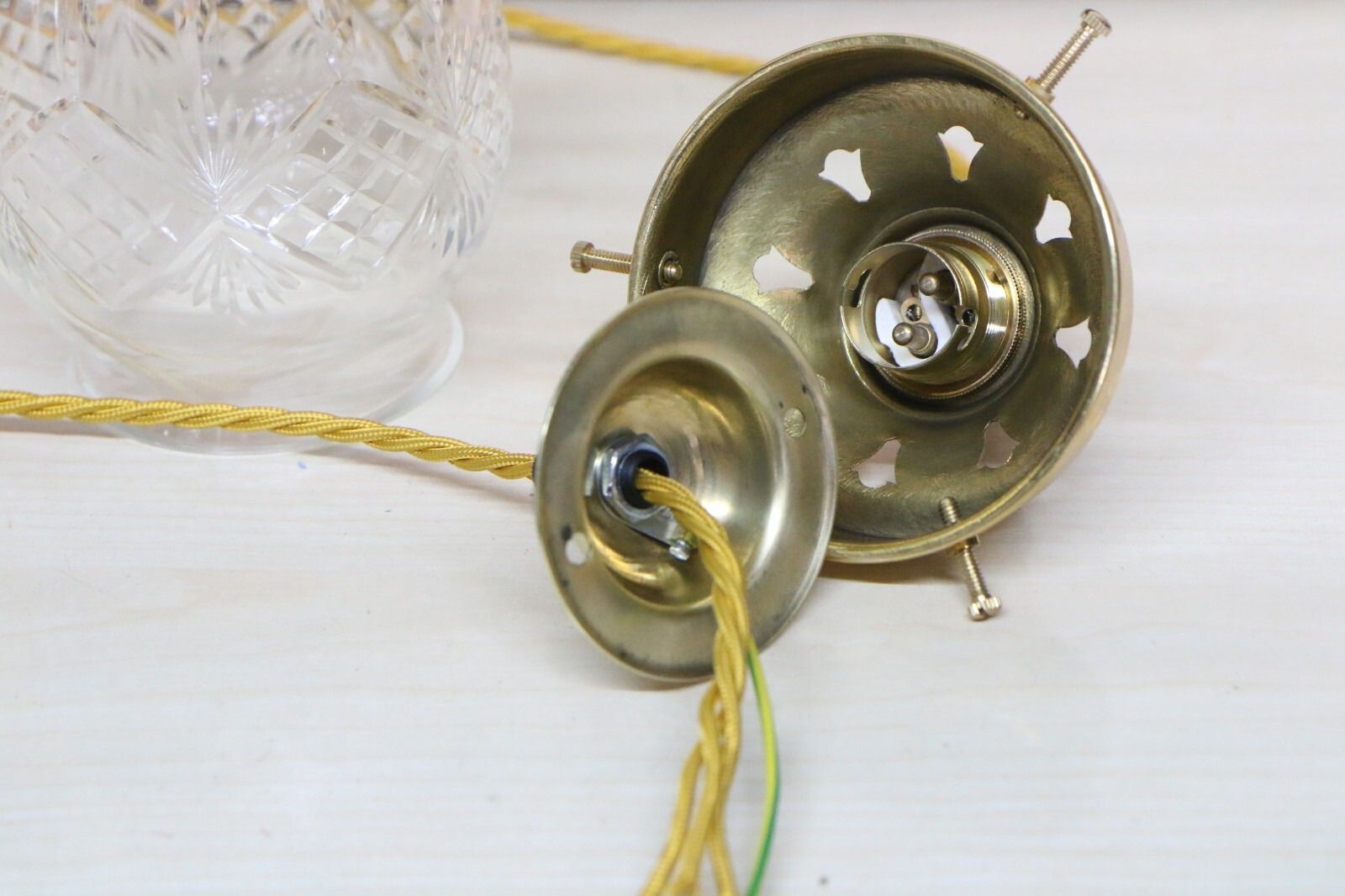Ceiling Light Antique Cut Glass Pendant Shade Acorn Multi Cut Rewired & Refitted photo vintage