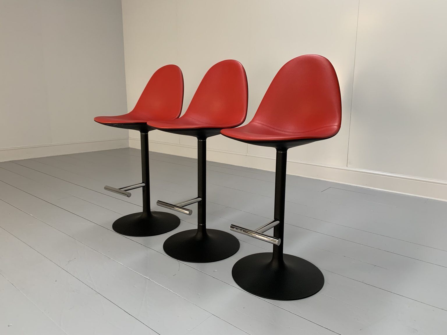 Suite Of 3 Cassina “248 Passion” Bar Stools – In Red Leather