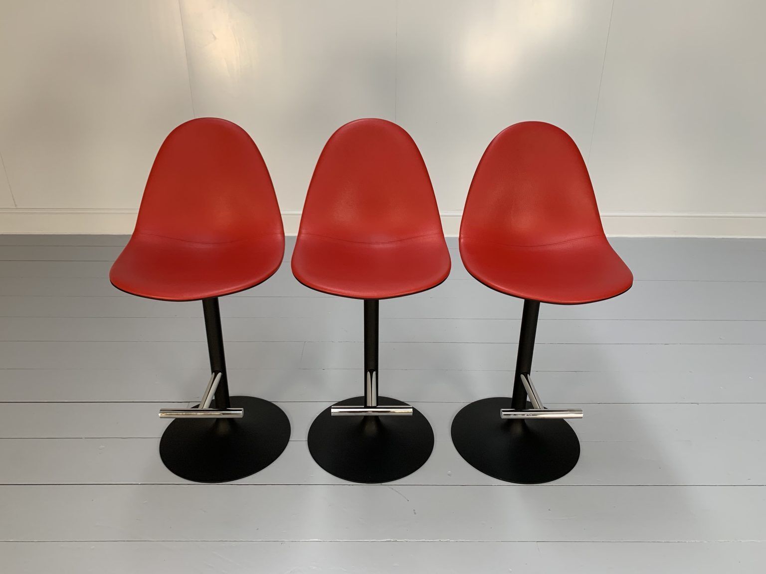 Suite Of 3 Cassina “248 Passion” Bar Stools – In Red Leather photo for sale