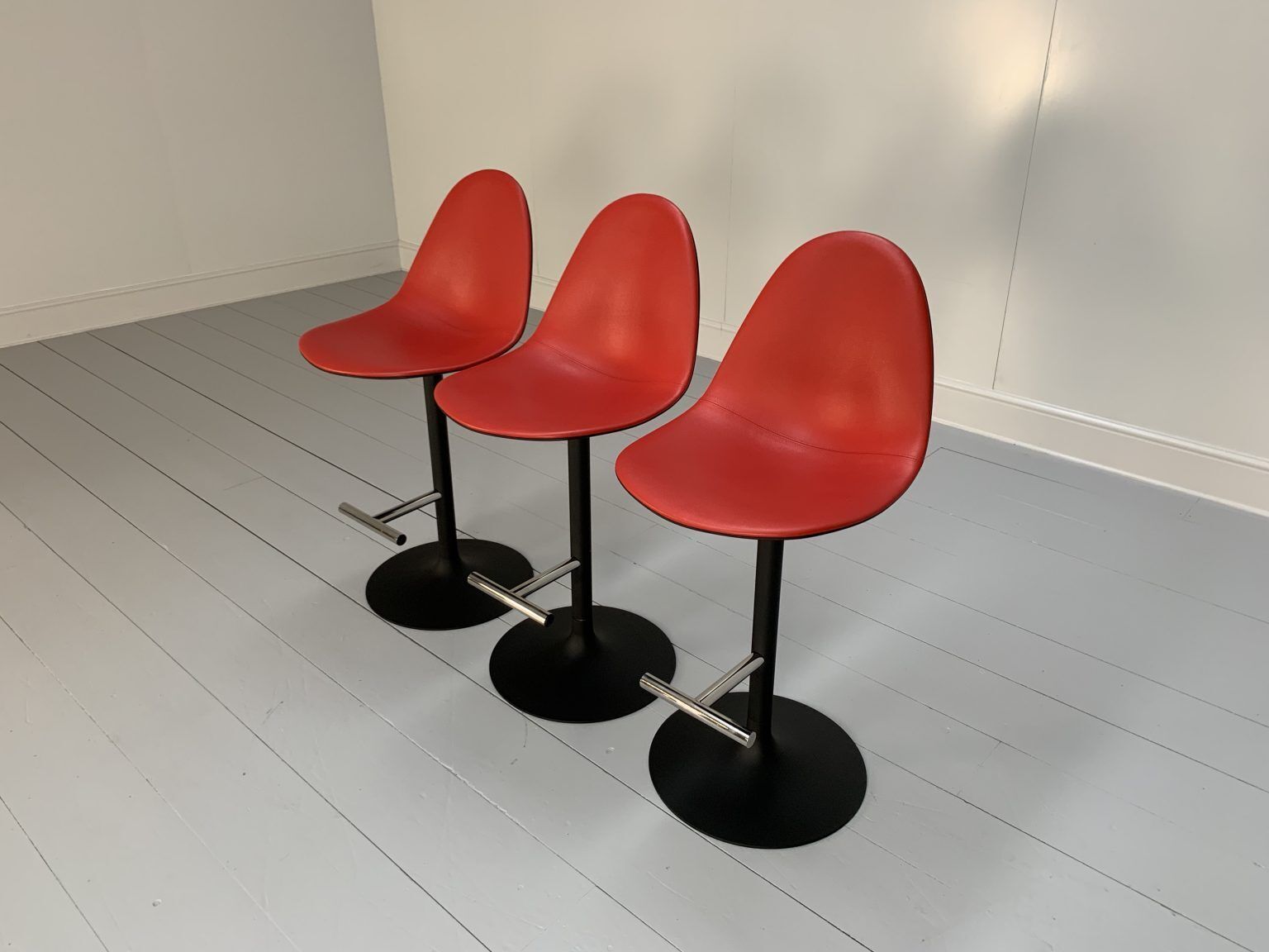 Suite Of 3 Cassina “248 Passion” Bar Stools – In Red Leather photo Furniture