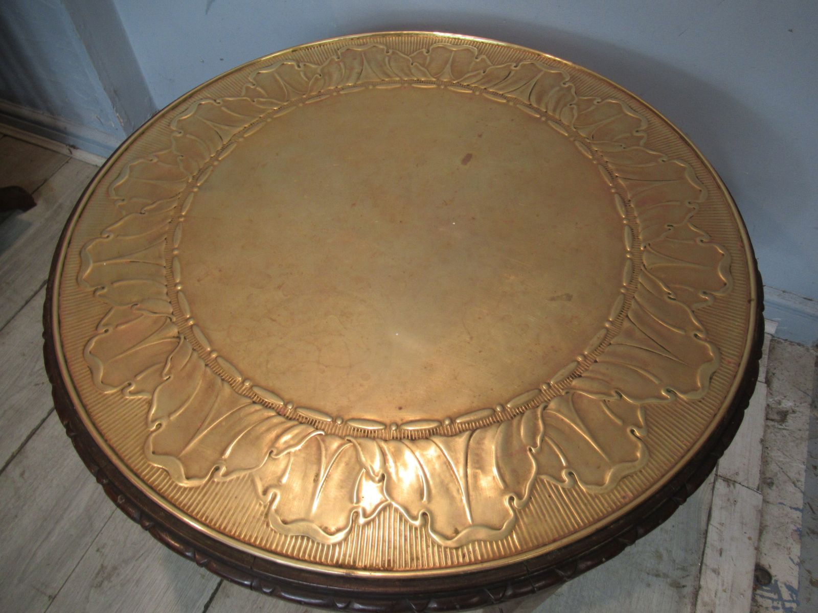Round Mahogany And Brass Top Coffee Table photo 245.0