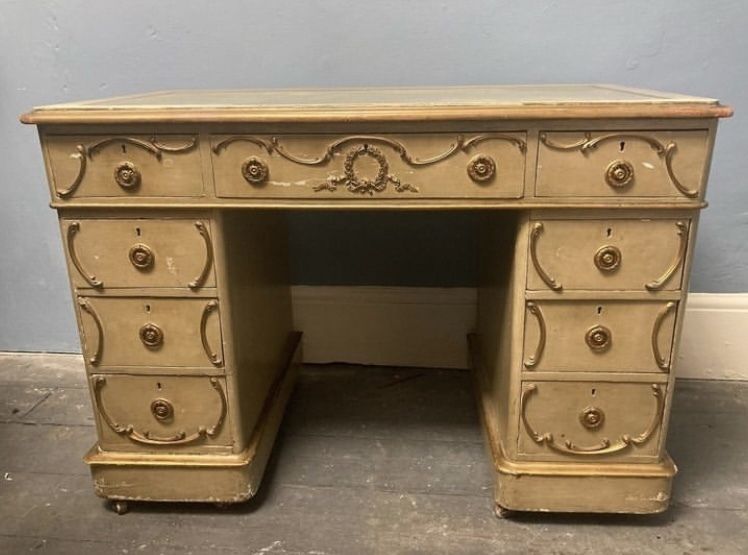 Charming 19thc Florentine Style Painted Pedestal Desk