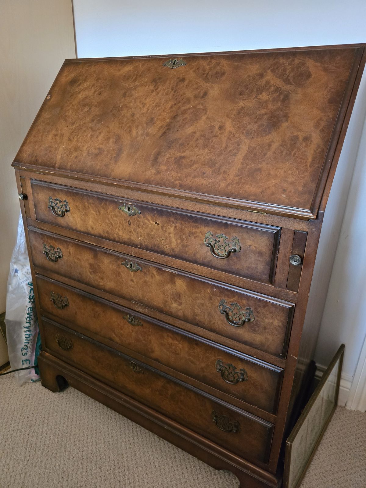 Antique Burr Walnut Writing Bureau From Cameo Furniture