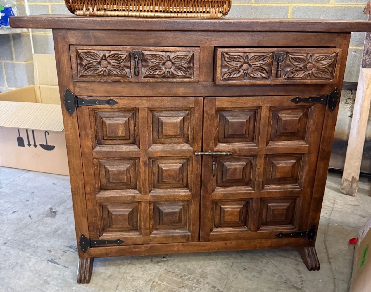 19th Spanish Baroque Carved Walnut Tuscan Two Drawer Credenza Or Buffet photo furniture