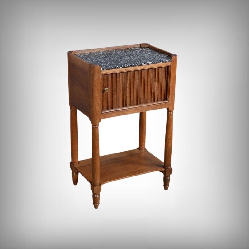 Walnut Bedside Table With Curtain, Louis XVI Style – Mid 19th Century