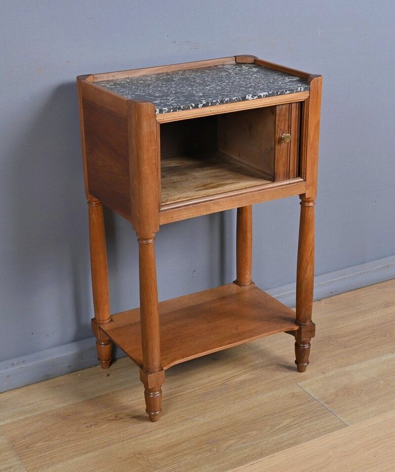 photo vinterior Walnut Bedside Table With Curtain, Louis XVI Style – Mid 19th Century