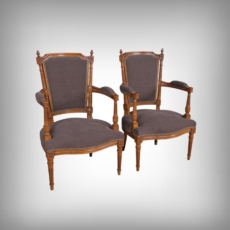 Pair Of Stained Beech Armchairs, Louis XVI Style – 1950 photo furniture