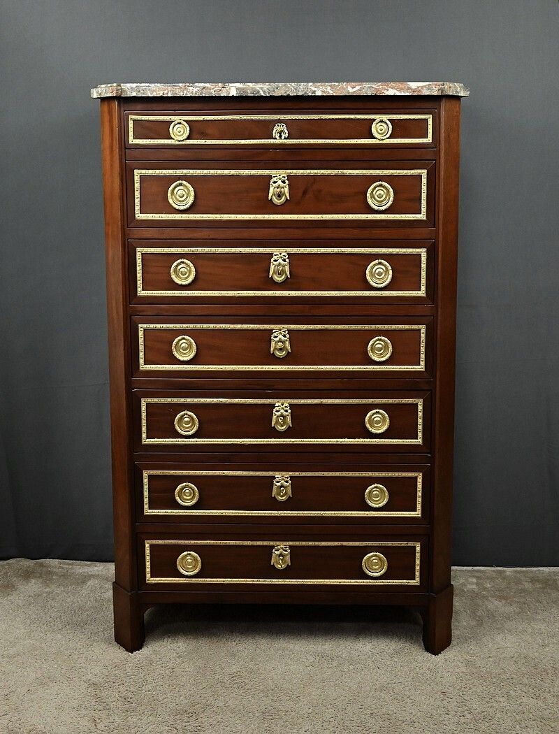 Mahogany Veneer Chest Of Drawers, Louis XVI Period – Late 18th Century photo vintage
