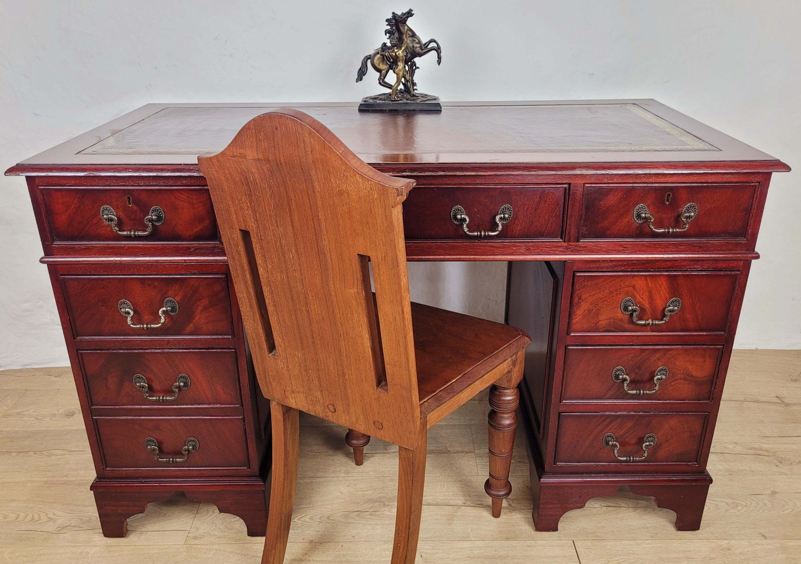 Vintage Pedestal Writing Desk Leather Top Mid 20thc Mahogany