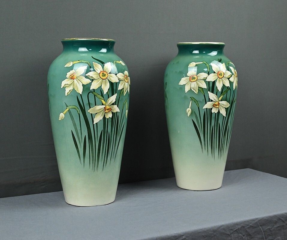 Pair Of Large Art Nouveau Vases, Fives Lille Pottery – Early 20th Century photo for sale