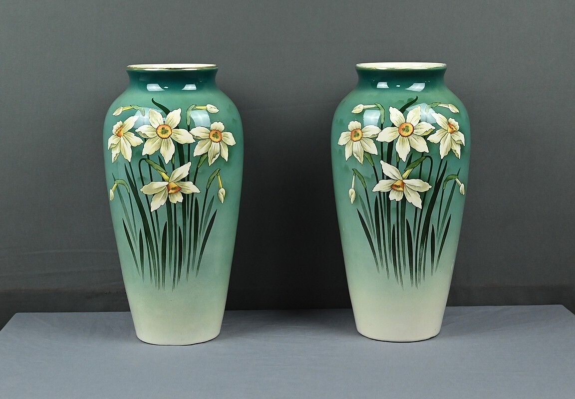 Home Decor Pair Of Large Art Nouveau Vases, Fives Lille Pottery – Early 20th Century photo