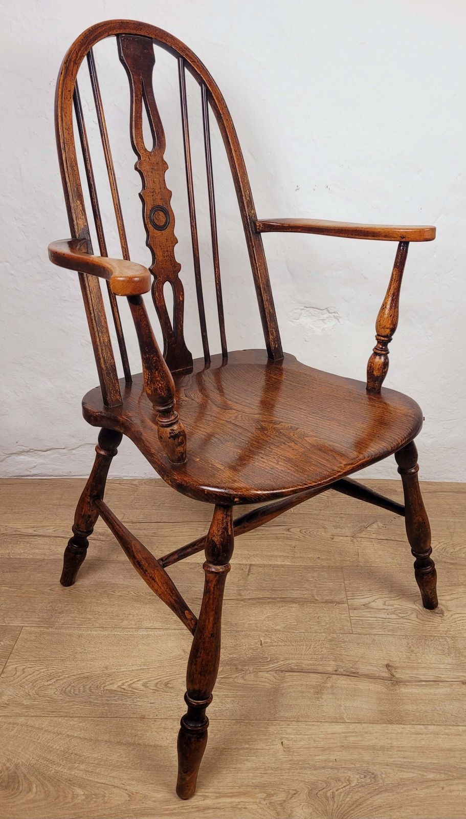 Vintage Kitchen Armchair Elm Farmhouse Country Pierced Back photo for sale
