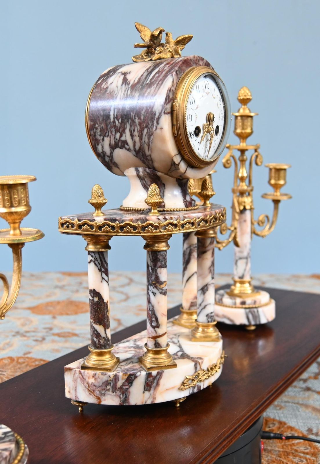 Home Decor Louis XVI Clock Set Garniture Marble Gilt Candelabras French 1890 photo