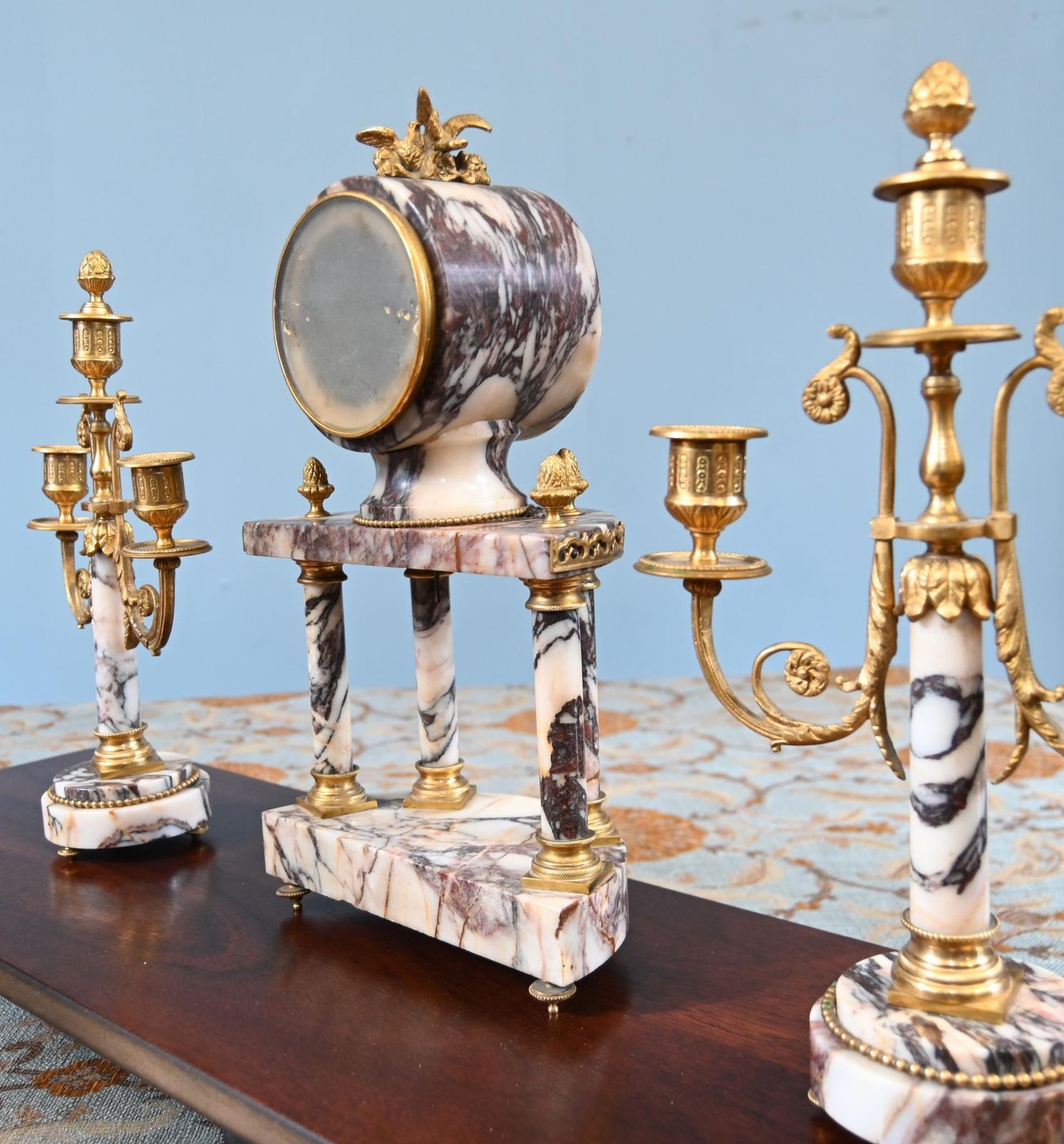 photo vinterior Louis XVI Clock Set Garniture Marble Gilt Candelabras French 1890
