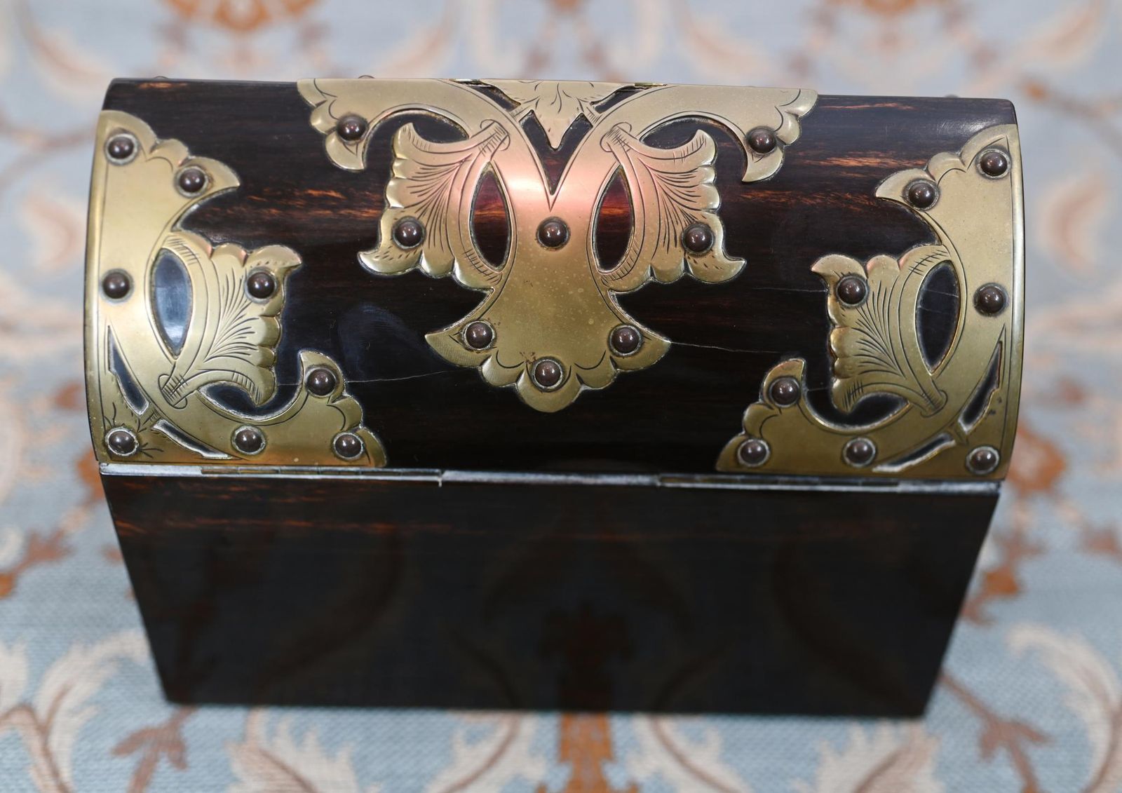Victorian Stationary Box Cormandel Brass Letter Casket 1890 photo vintage