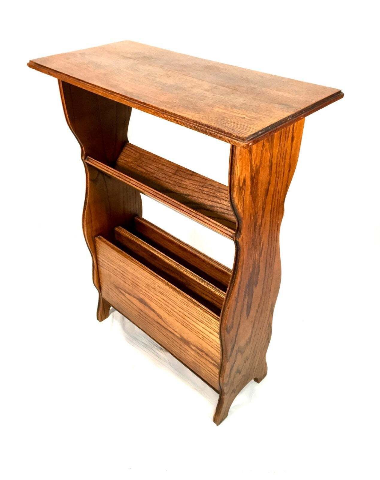 Antique Oak Wooden Arts & Crafts Book Trough / Side Lamp Table / Magazine Stand