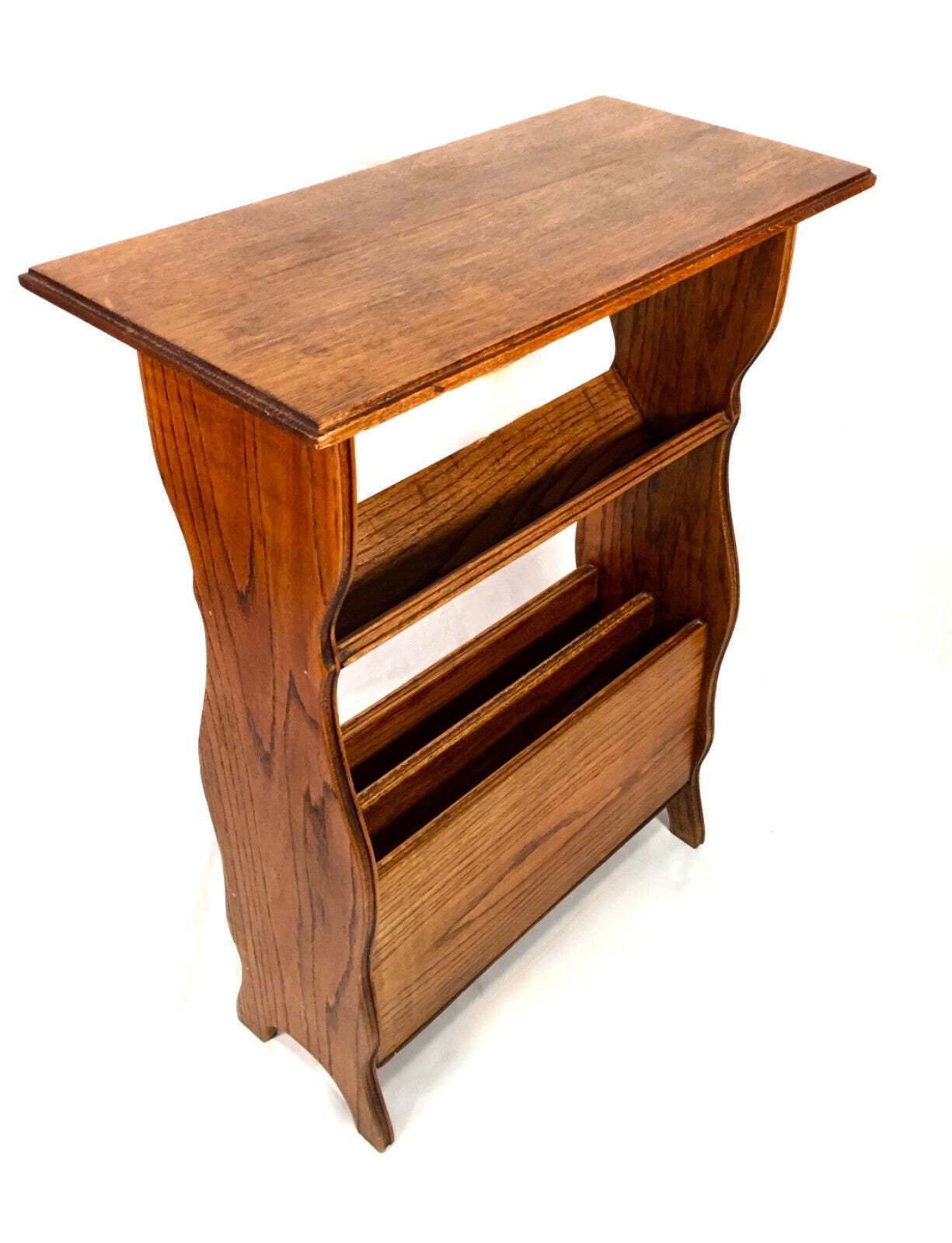 Antique Oak Wooden Arts & Crafts Book Trough / Side Lamp Table / Magazine Stand photo vinterior