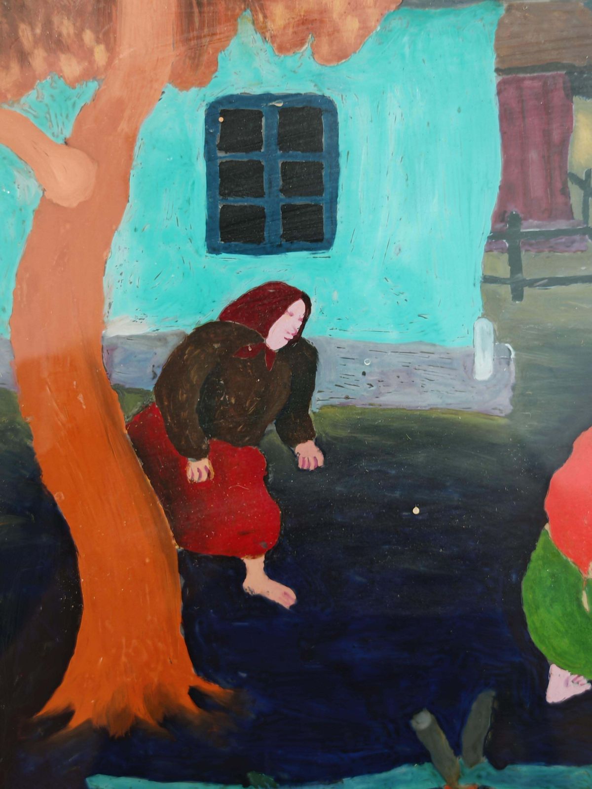 Naive Art Painting, "Village Scene" By Stjepan Stolnik, Yugoslavia 1960 photo Art