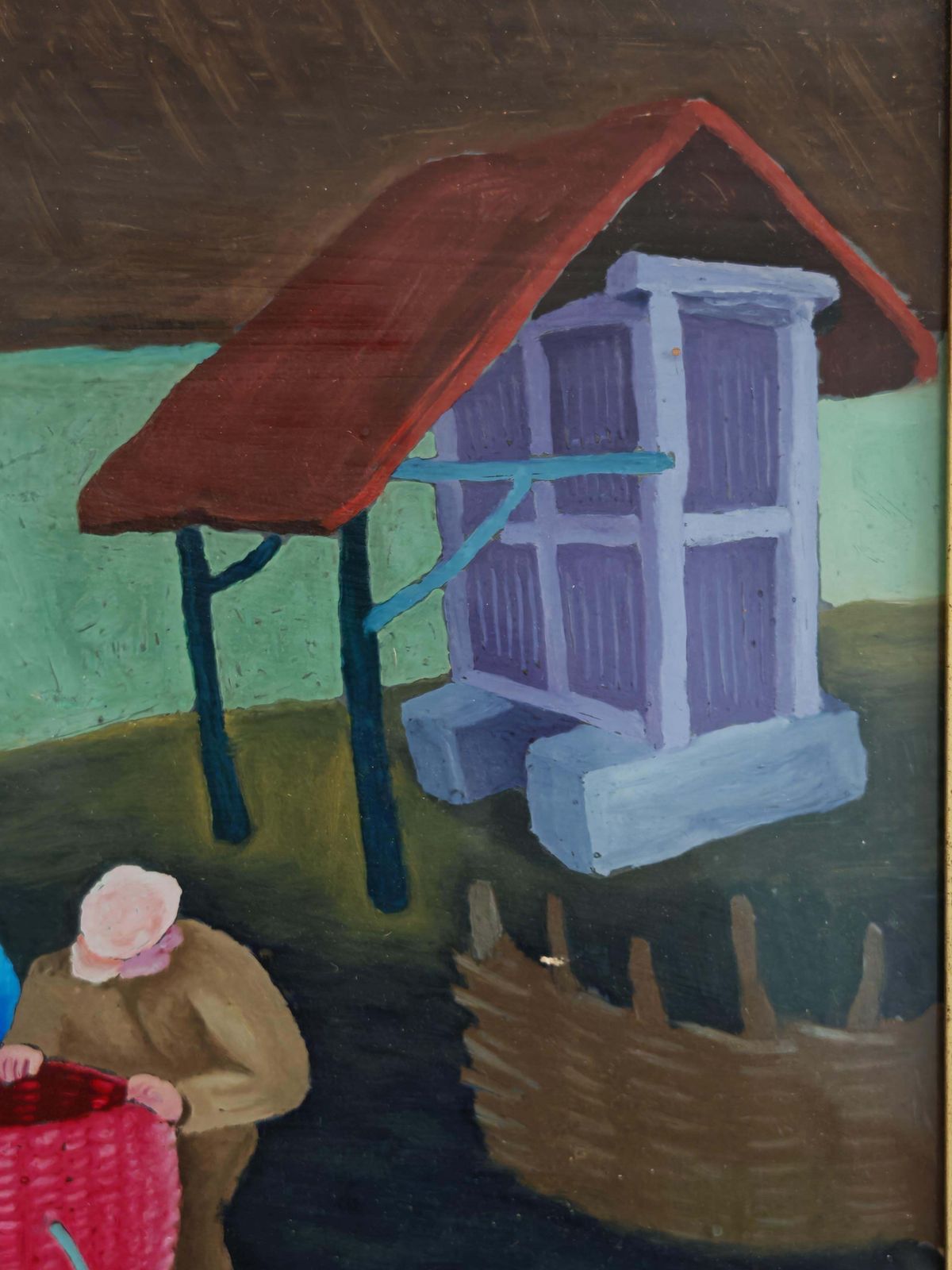 Naive Art Painting, "Village Scene" By Stjepan Stolnik, Yugoslavia 1960 photo buy