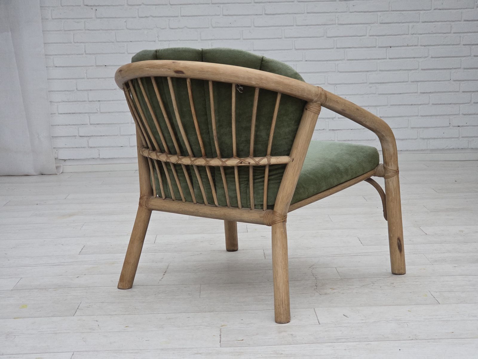 1100.0 1970s, Pair Of Scandinavian Lounge Chairs, Green Furniture Velour And Rattan. photo